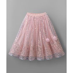 Babyhug Net Woven Sleeveless Choli Lehenga Set with Sequin Detailing & Dupatta - Pink