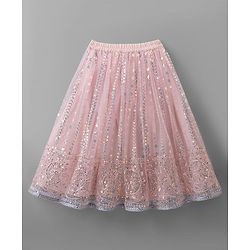 Babyhug Net Woven Sleeveless Choli Lehenga Set with Sequin Detailing & Dupatta - Pink