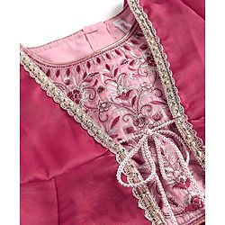 Babyhug Net Woven Choli Legenga Set with Floral Embroidery & Three Fourth Sleeves Jacket - Pink