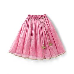 Babyhug Net Woven Choli Legenga Set with Floral Embroidery & Three Fourth Sleeves Jacket - Pink