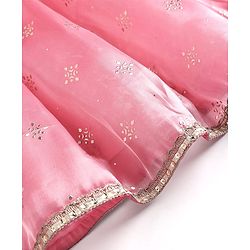 Babyhug Net Woven Choli Legenga Set with Floral Embroidery & Three Fourth Sleeves Jacket - Pink