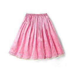 Babyhug Net Woven Choli Legenga Set with Floral Embroidery & Three Fourth Sleeves Jacket - Pink
