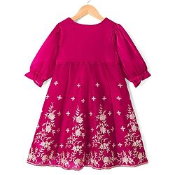 Babyhug Net Woven Choli Legenga Set with Floral Embroidery & Three Fourth Sleeves Jacket - Pink