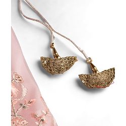 Babyhug Net Woven Choli Legenga Set with Floral Embroidery & Three Fourth Sleeves Jacket - Pink