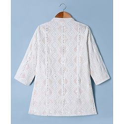Babyhug Georgette Woven Full Sleeves Embroidered Kurta Pyjama Set With Sequin Detailing - White