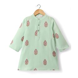 Babyhug Woven Full Sleeves Kurta Pyjama Set with Embroidered & Printed Nehru Jacket - Green