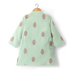 Babyhug Woven Full Sleeves Kurta Pyjama Set with Embroidered & Printed Nehru Jacket - Green