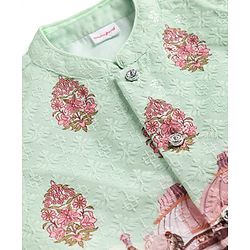 Babyhug Woven Full Sleeves Kurta Pyjama Set with Embroidered & Printed Nehru Jacket - Green
