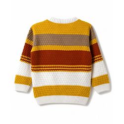 Babyhug Knit Full Sleeves Colour Block Striped Sweater Set- Mustard