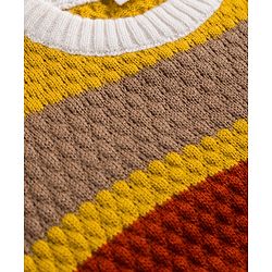 Babyhug Knit Full Sleeves Colour Block Striped Sweater Set- Mustard