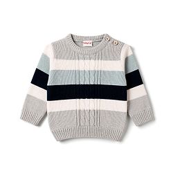 Babyhug Knitted Full Sleeves Striped Sweater Set - Grey