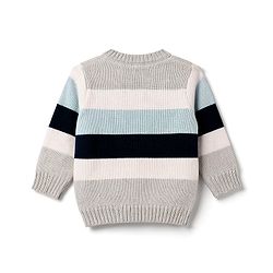 Babyhug Knitted Full Sleeves Striped Sweater Set - Grey