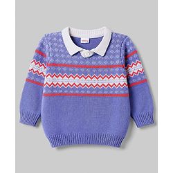 Babyhug Knitted Full Sleeves Collared Sweater Set - Lavender