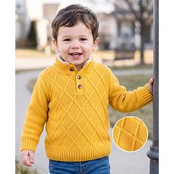 Babyhug Knit Full Sleeves Solid Colour Pullovers With Cable Knit Design- Yellow