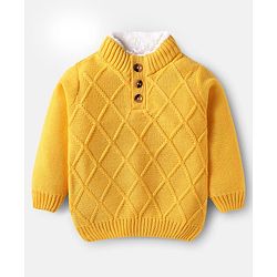 Babyhug Knit Full Sleeves Solid Colour Pullovers With Cable Knit Design- Yellow
