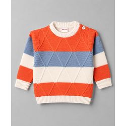 Babyhug Knitted Full Sleeves Striped Sweater Set - Orange