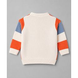 Babyhug Knitted Full Sleeves Striped Sweater Set - Orange