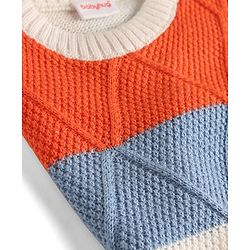 Babyhug Knitted Full Sleeves Striped Sweater Set - Orange