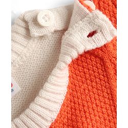 Babyhug Knitted Full Sleeves Striped Sweater Set - Orange