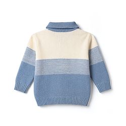 Babyhug Knitted Full Sleeves Striped Sweater Set - Light Blue