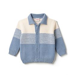 Babyhug Knitted Full Sleeves Striped Sweater Set - Light Blue