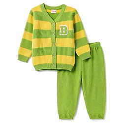 Babyhug Knit Full Sleeves Striped Sweater Set - Green
