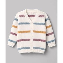 Babyhug Knitted Full Sleeves Striped Co-Ord Sweater Set - White