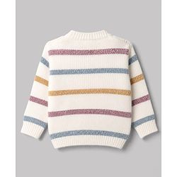 Babyhug Knitted Full Sleeves Striped Co-Ord Sweater Set - White