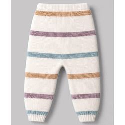Babyhug Knitted Full Sleeves Striped Co-Ord Sweater Set - White