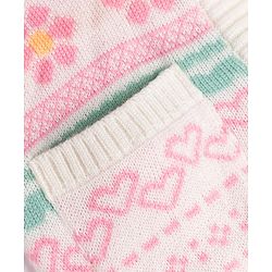 Babyhug Knit Full Sleeves Sweater Set With Floral & Hearts Design - White & Pink