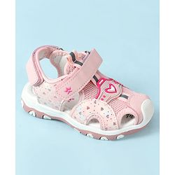 Cute Walk by Babyhug Velcro Closure Hearts Glitter Printed Sandal - Pink