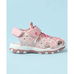 Cute Walk by Babyhug Velcro Closure Hearts Glitter Printed Sandal - Pink