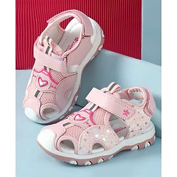 Cute Walk by Babyhug Velcro Closure Hearts Glitter Printed Sandal - Pink