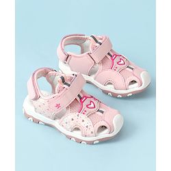 Cute Walk by Babyhug Velcro Closure Hearts Glitter Printed Sandal - Pink