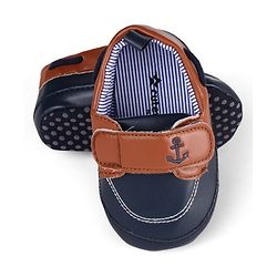 Cute Walk by Babyhug Velcro Closure Nautical Theme Embroidered Booties - Navy Blue