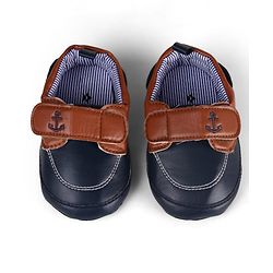 Cute Walk by Babyhug Velcro Closure Nautical Theme Embroidered Booties - Navy Blue