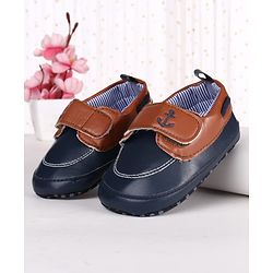 Cute Walk by Babyhug Velcro Closure Nautical Theme Embroidered Booties - Navy Blue