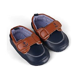 Cute Walk by Babyhug Velcro Closure Nautical Theme Embroidered Booties - Navy Blue