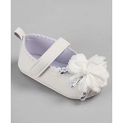 Cute Walk by Babyhug Velcro Closure Booties With Floral Applique - White