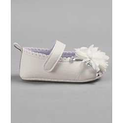 Cute Walk by Babyhug Velcro Closure Booties With Floral Applique - White