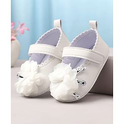 Cute Walk by Babyhug Velcro Closure Booties With Floral Applique - White