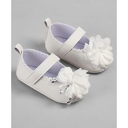 Cute Walk by Babyhug Velcro Closure Booties With Floral Applique - White