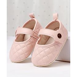 Cute Walk by Babyhug Velcro Closure Embroidered Booties With Floral Applique - Pink