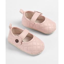 Cute Walk by Babyhug Velcro Closure Embroidered Booties With Floral Applique - Pink