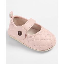 Cute Walk by Babyhug Velcro Closure Embroidered Booties With Floral Applique - Pink
