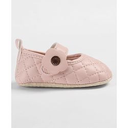 Cute Walk by Babyhug Velcro Closure Embroidered Booties With Floral Applique - Pink