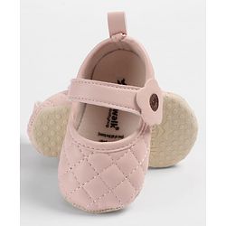 Cute Walk by Babyhug Velcro Closure Embroidered Booties With Floral Applique - Pink