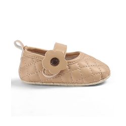 Cute Walk by Babyhug Velcro Closure Embroidered Booties With Floral Applique - Pink