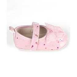 Cute Walk by Babyhug Velcro Closure Butterfly Applique Sequinned Booties With Glitter - Pink