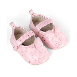 Cute Walk by Babyhug Velcro Closure Butterfly Applique Sequinned Booties With Glitter - Pink